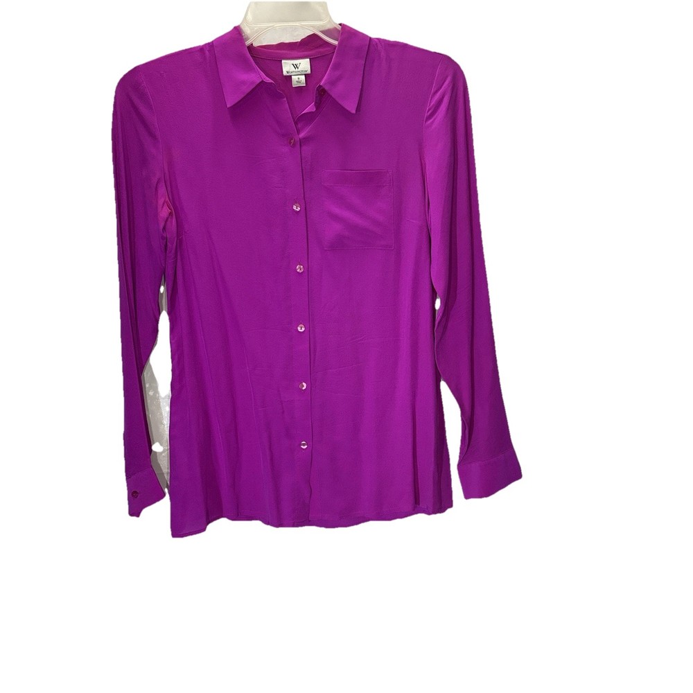 Worthington womens purple silk long sleeve button down blouse with pocket size S