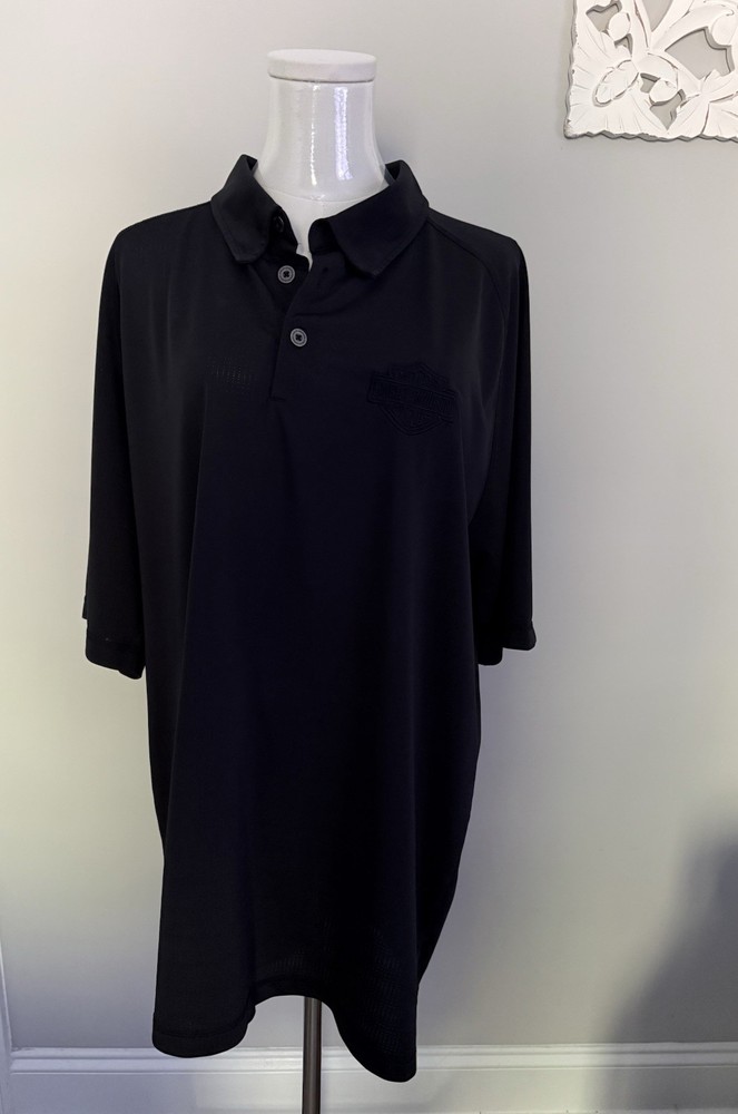 Harley Davidson Polo Shirt Black 2XL Short Sleeve Men’s Embroidered Logo