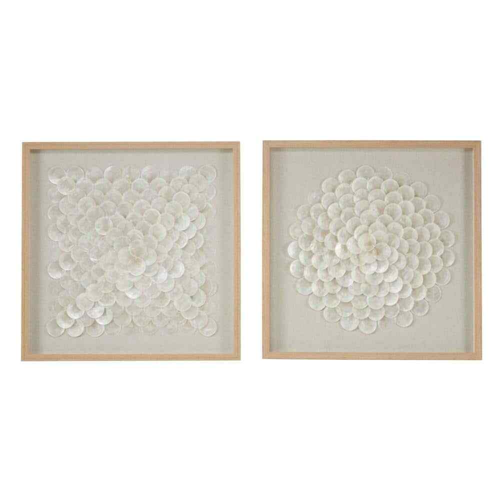 Cream Handmade Overlapping Shells Geometric Shadow Box(Set of 2)