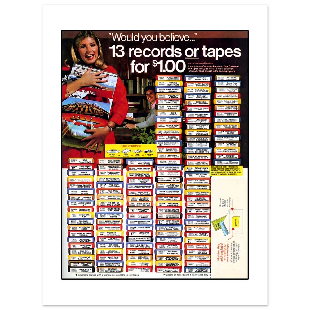 Columbia Record & Tape Club Seventies Retro Advertisement Art Print Poster