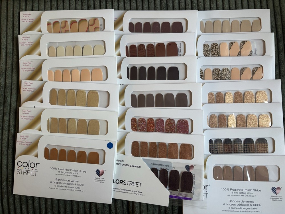 Color Street Nail Polish Strips Lot of 20 Gold Brown Glitter Mahogany Cinnamon