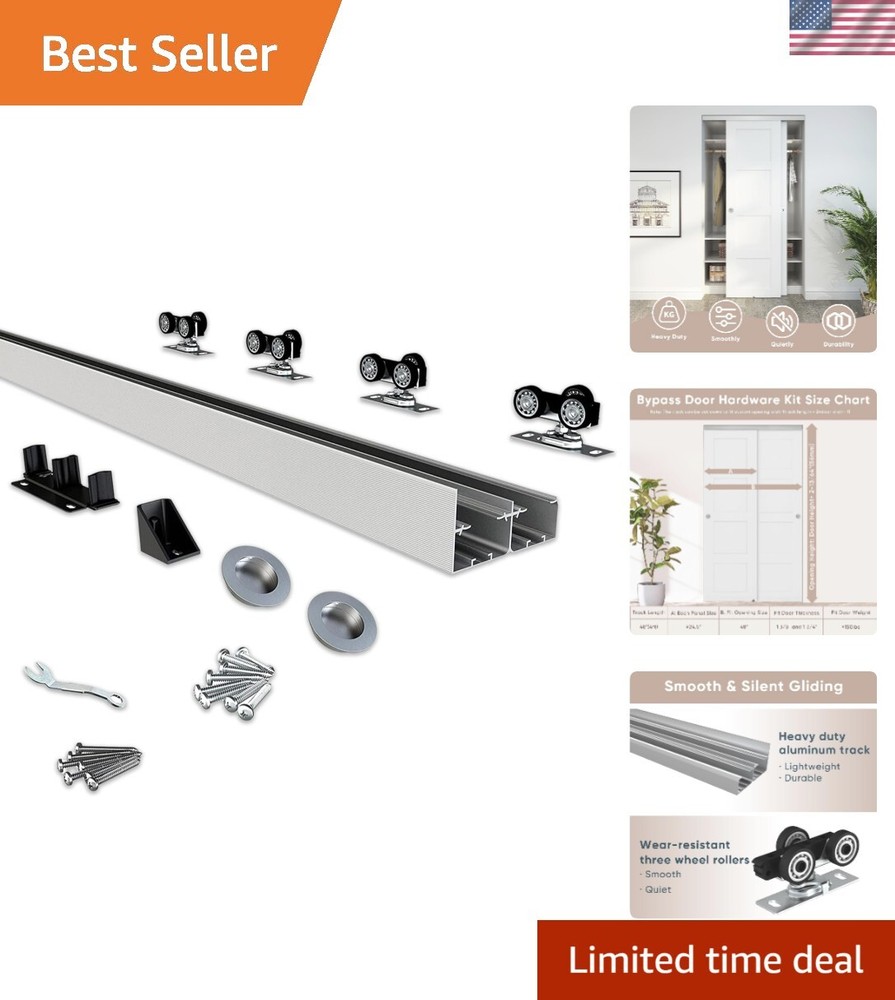 48-Inch Modern Sliding Closet Door Hardware Kit with Finger Pull - Easy Installation