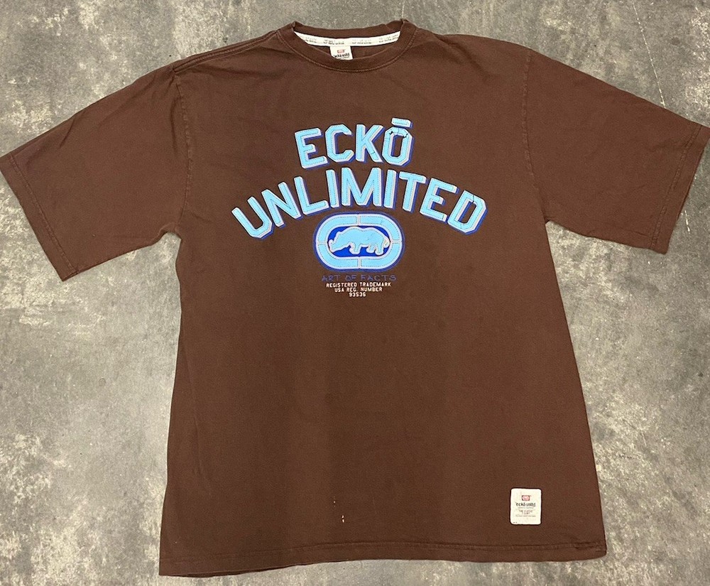 Vintage Y2k Ecko Unltd. T Shirt Men's Size L Brown Big Logo Graphic 2000s Rhino