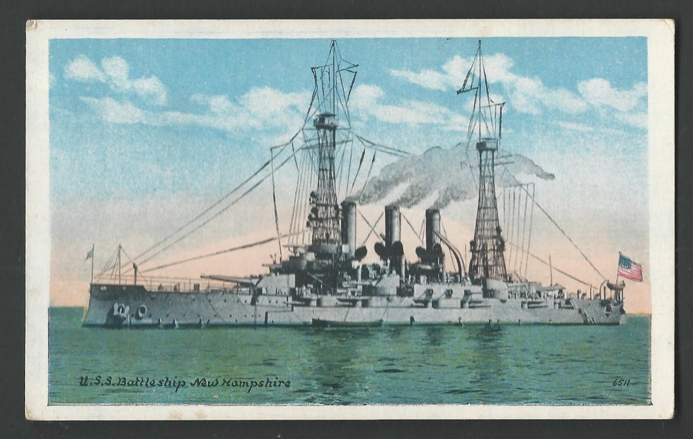 U.S. NAVY Battleship U.S.S. NEW HAMPSHIRE (BB-25) Divided Back Postcard White Br