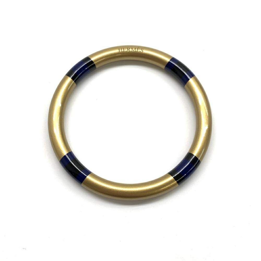 Hermes H Epiphany T2 Bracelet Lacquer Wood Gold Navy Pre-Owned  