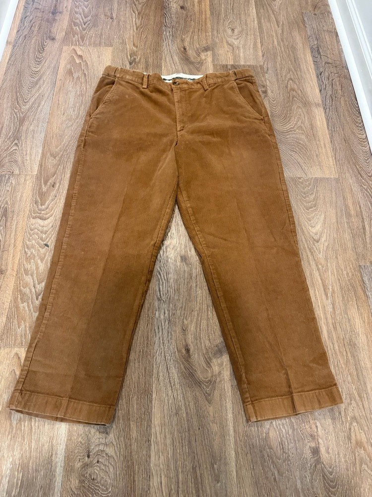 L.L. Bean Flat Front Brown Corduroy Men's Pants W38 Comfort Waist Button Zip