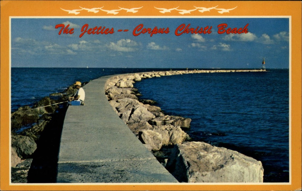 Jetties Corpus Christi Beach vintage postcard b744