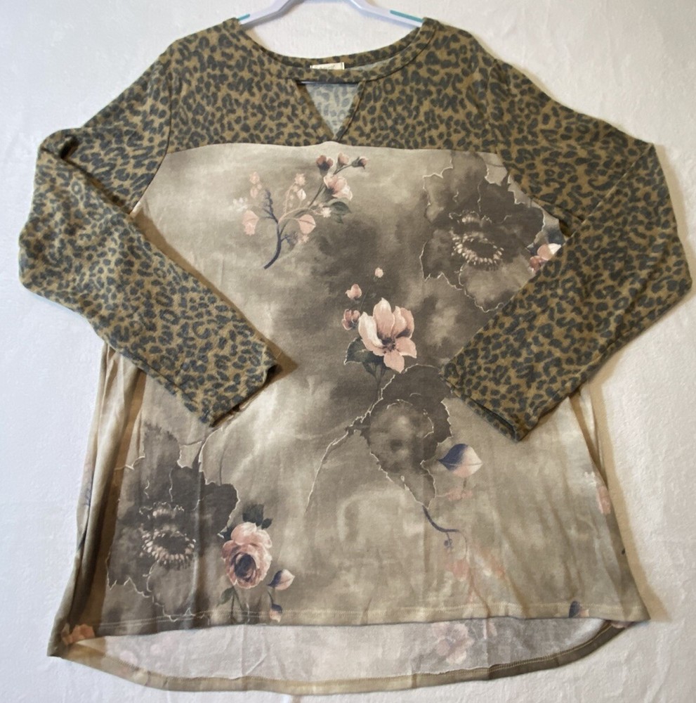 ODDY Womens TUNIC Animal & Floral Print Long Sleeve Top SUPER SOFT Size 3X NEW