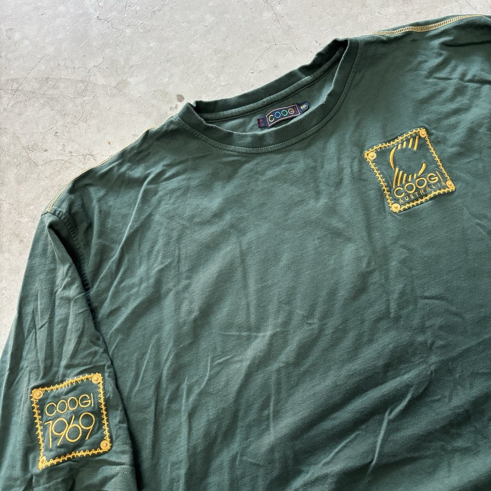Y2K COOGI Australia Crew Neck T-Shirt Men’s 6XL Green 100% Cotton