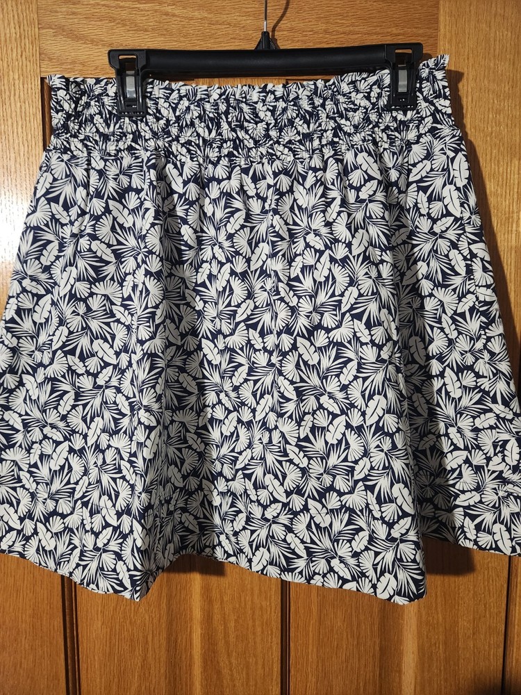 Boden Skirt Womens sz 10P Palm print Blue Tropical Stretch Waist Resort Coastal