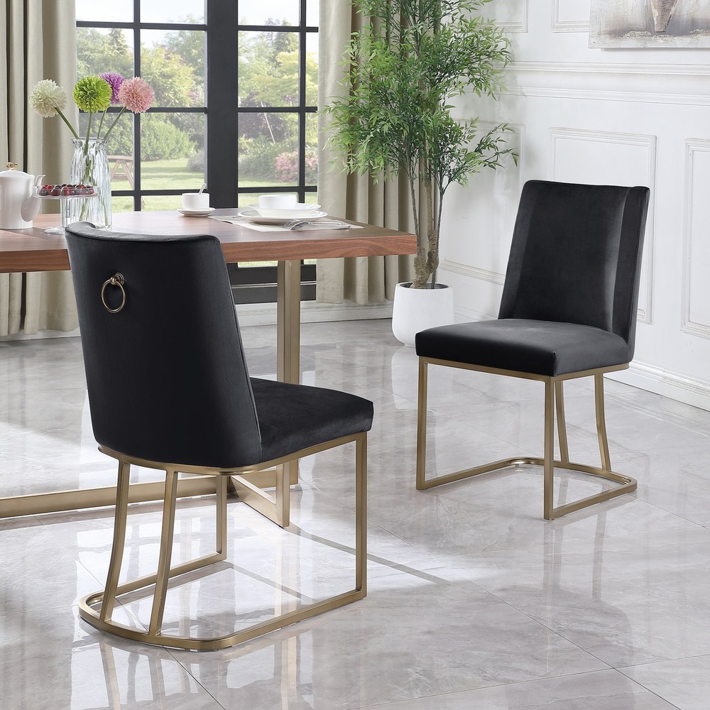 Luxury Velvet Dining Chairs with Gold Metal Legs Set of 2