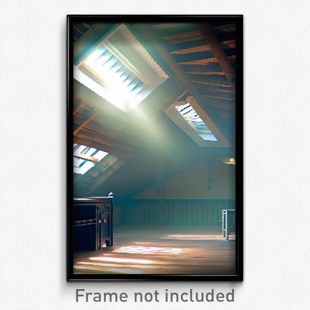 Pixel Art Poster Peaceful Attic 8 Bit Psychedelic Trippy Video Game Print