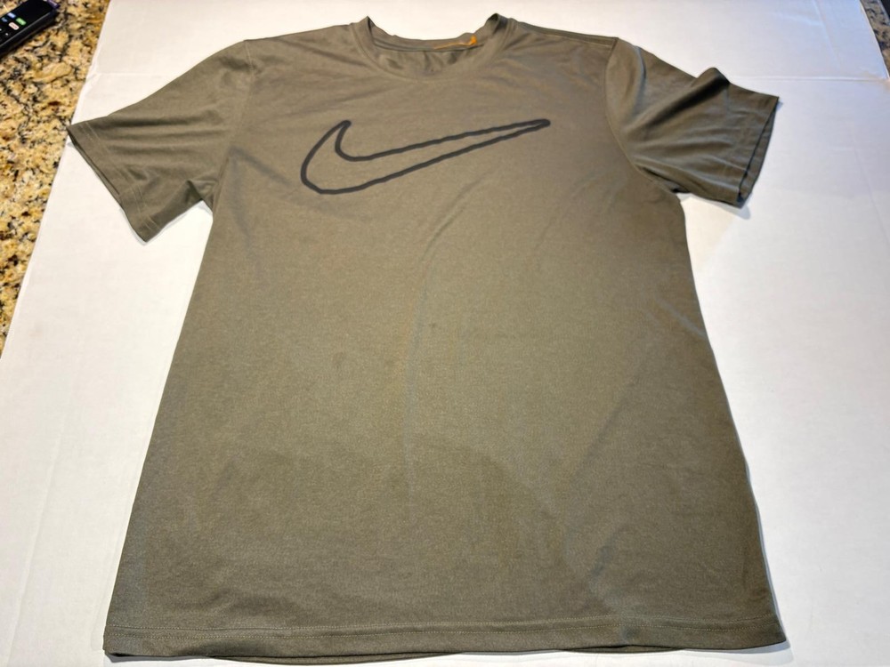 Nike Men's Olive Polyester Logo Crew Neck Short Sleeve Dri-FIT T-Shirt Size M
