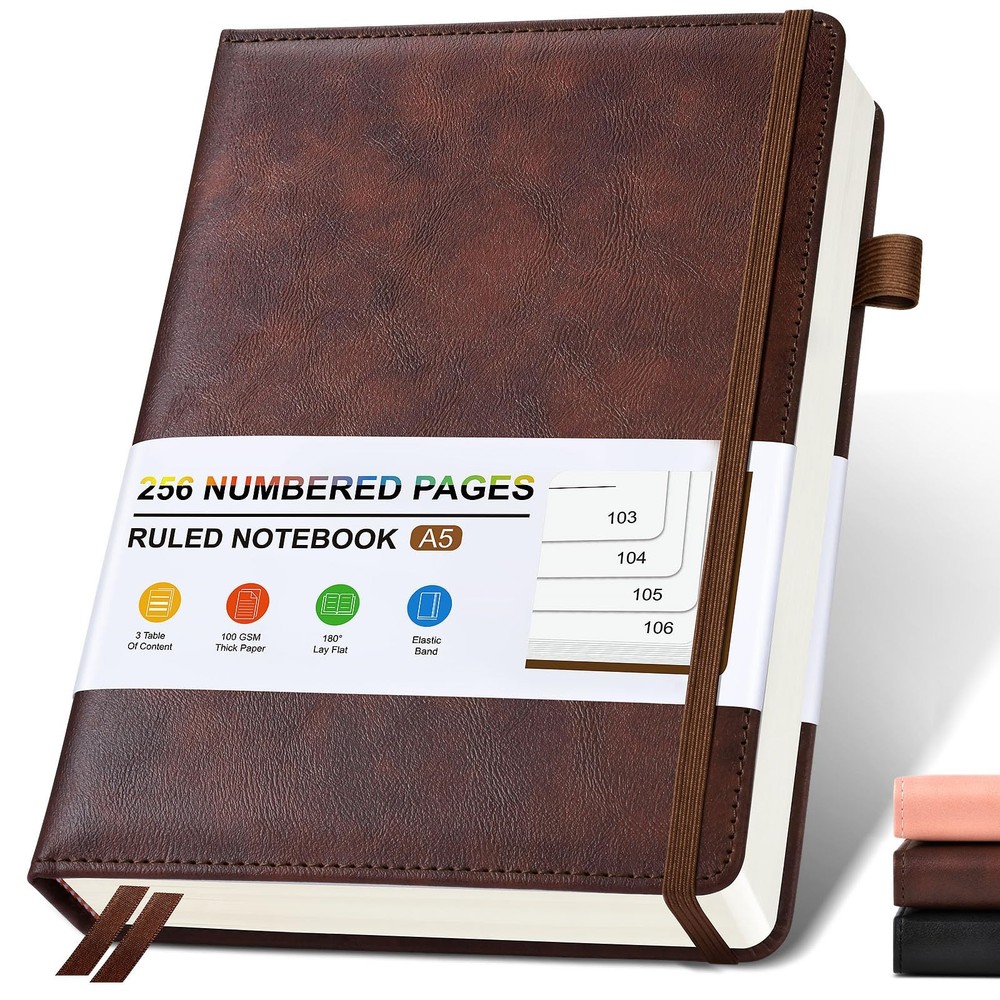 Lined Leather Journal Notebook for Men Women, Hardcover Journals with A5 Brown