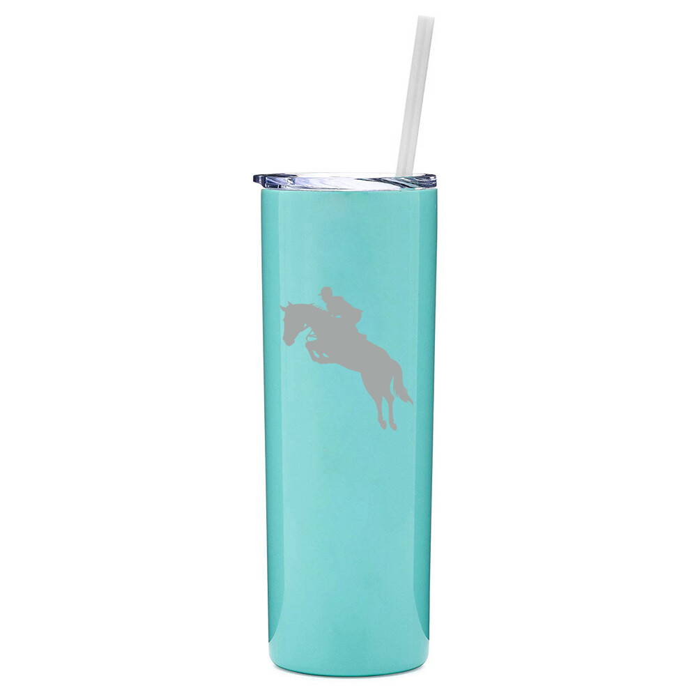 20 oz Skinny Tumbler Stainless Steel Insulated Travel Mug w Straw Horse w/ Rider