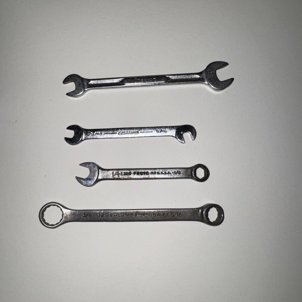 LOT OF 4 VTG MINI WRENCHES PLUMB PLOMB 1120 Double Box End Wrench 3/8” By 5/16”