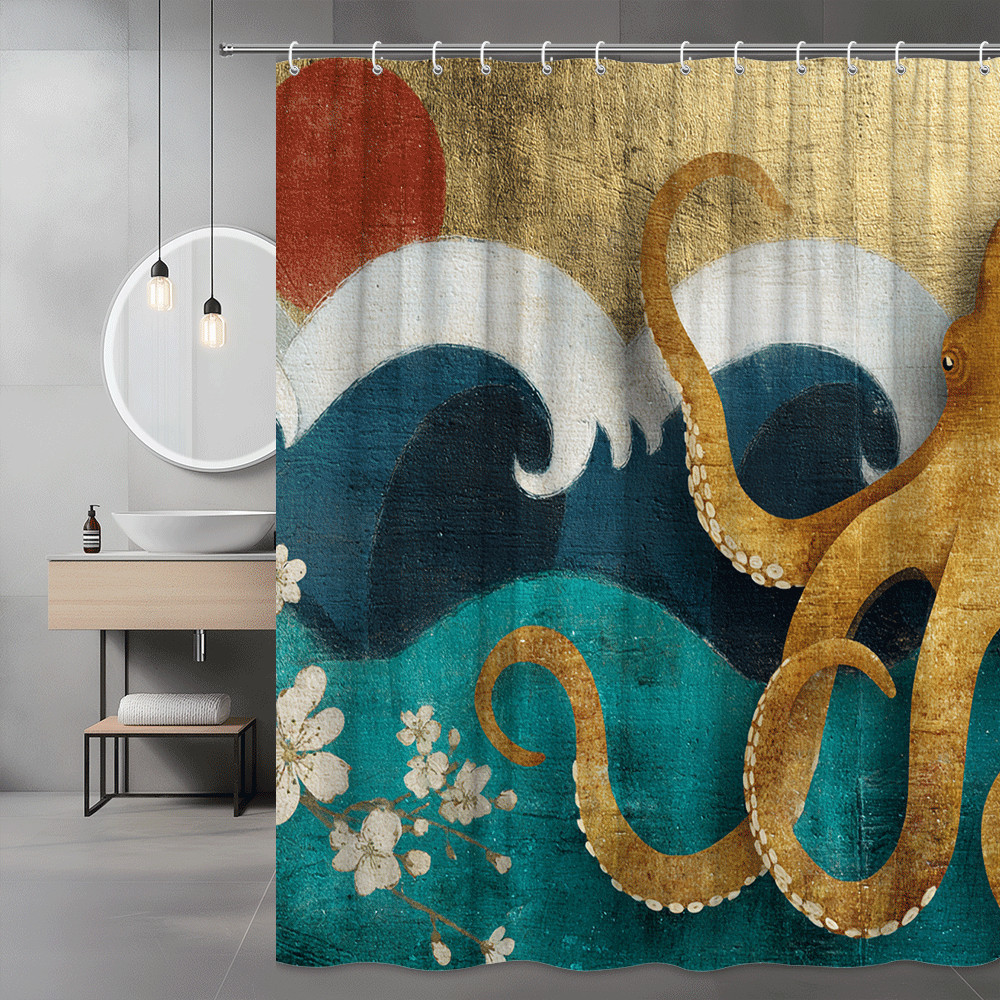 Octopus Wave Shower Curtain Ocean Graphic Print