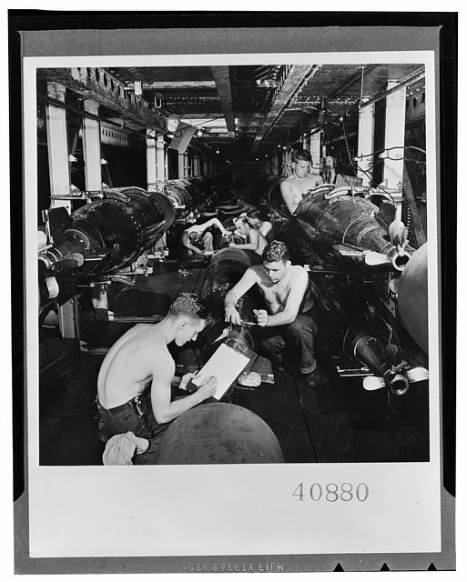 Photo:World War II Navy Torpedo Maintenance Crew 1940s Submarine Interior