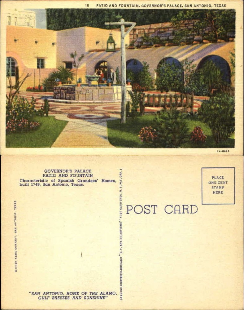 Patio and fountain Governor's Palace San Antonio Texas TX 1930s