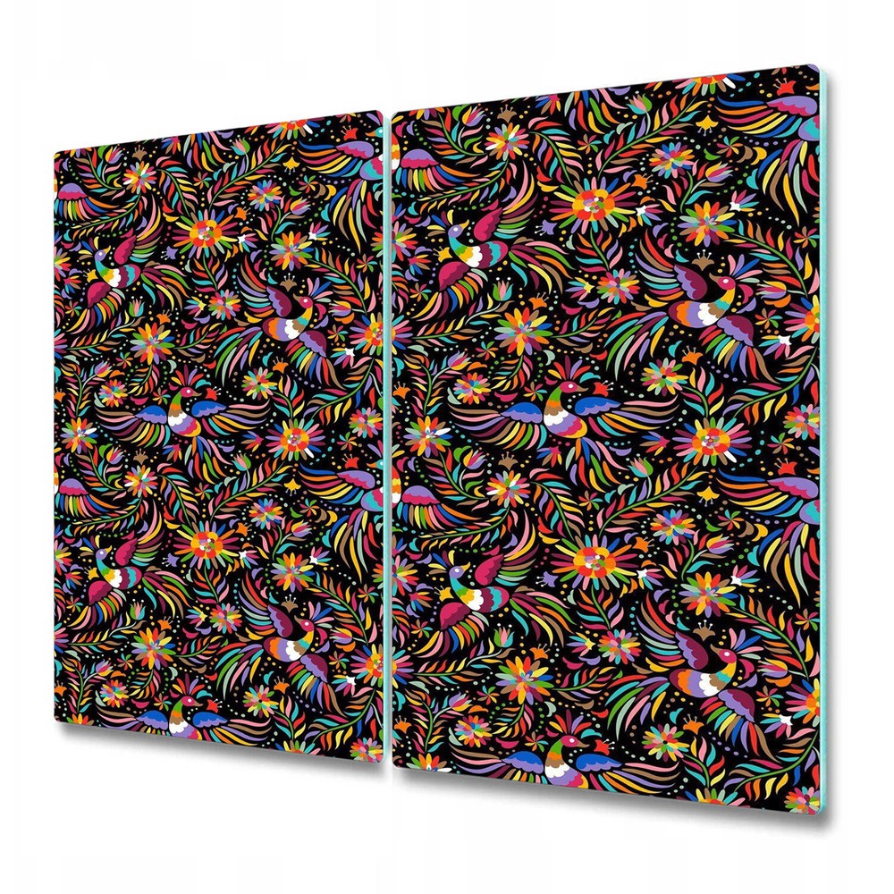 Glass Kitchen Chopping Board Mexican embroidery birds Colourful green red