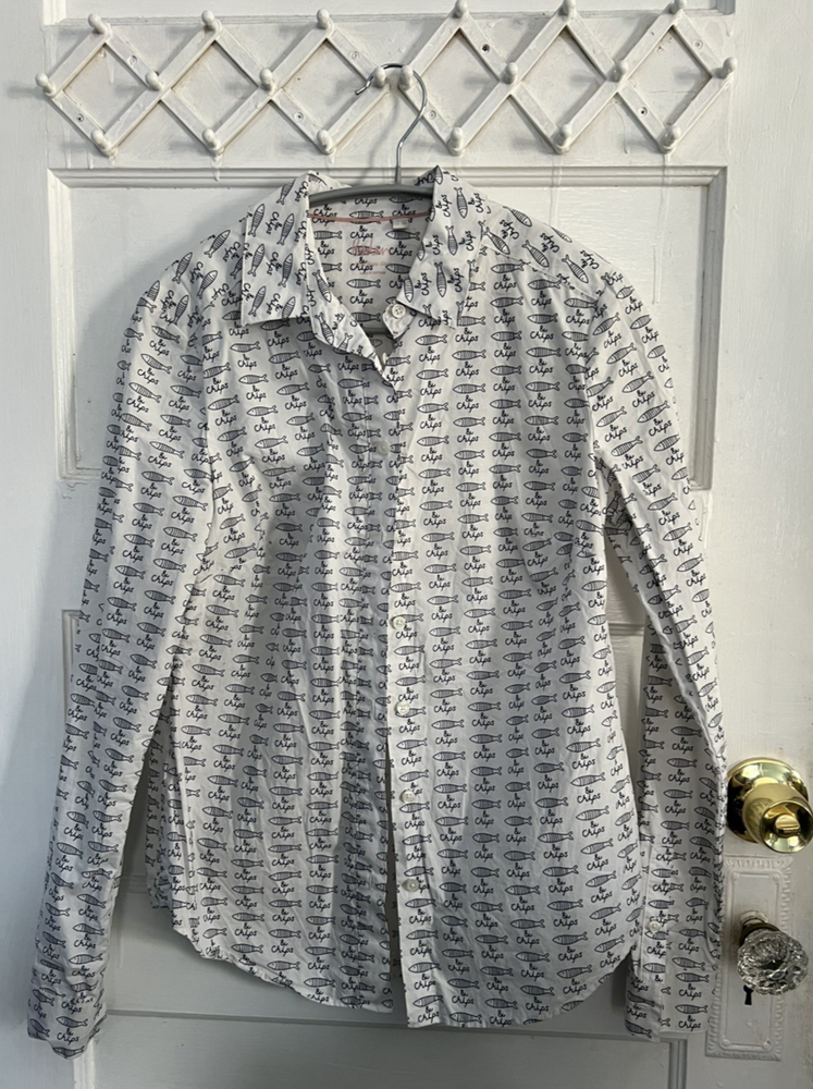 Boden Women's White &Black Fish'n'Chips Novelty Button Front Classic Shirt US 2