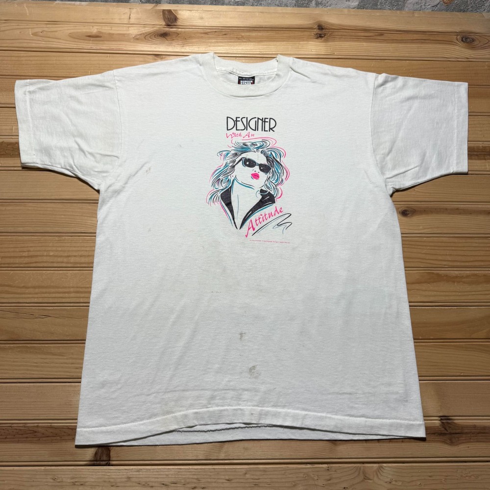 Vintage 80s Designer With An Attitude Single Stitch Graphic T-Shirt USA Made XL