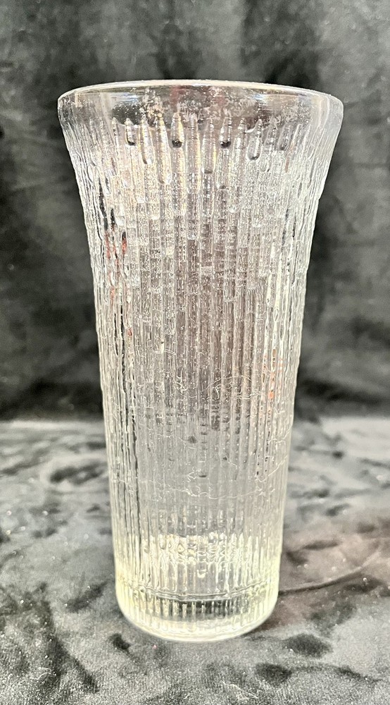 Vtg MCM Jeannette Glass Finlandia Tree Bark Clear Ice Flared Top Tumblers