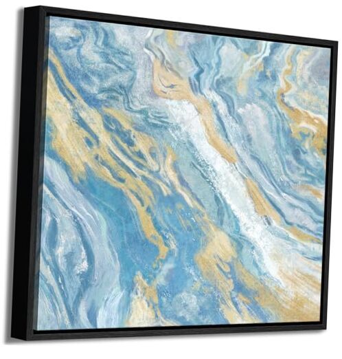 Canvas Wall Art-Blue Bathroom Wall 14x14inch (Framed) Blue Abstract Wall Art