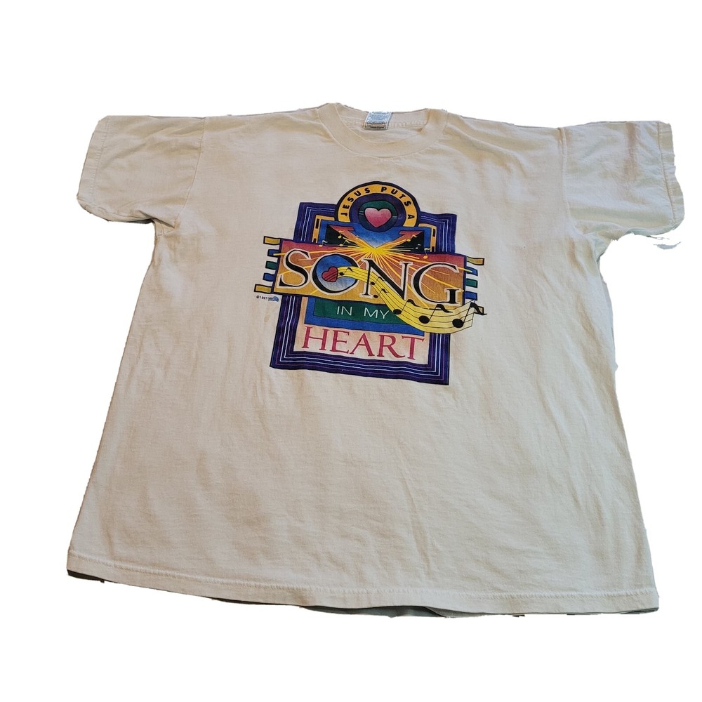 Jesus Puts A Song In My Heart T-shirt Adult Size XL God Religion Vintage 1997