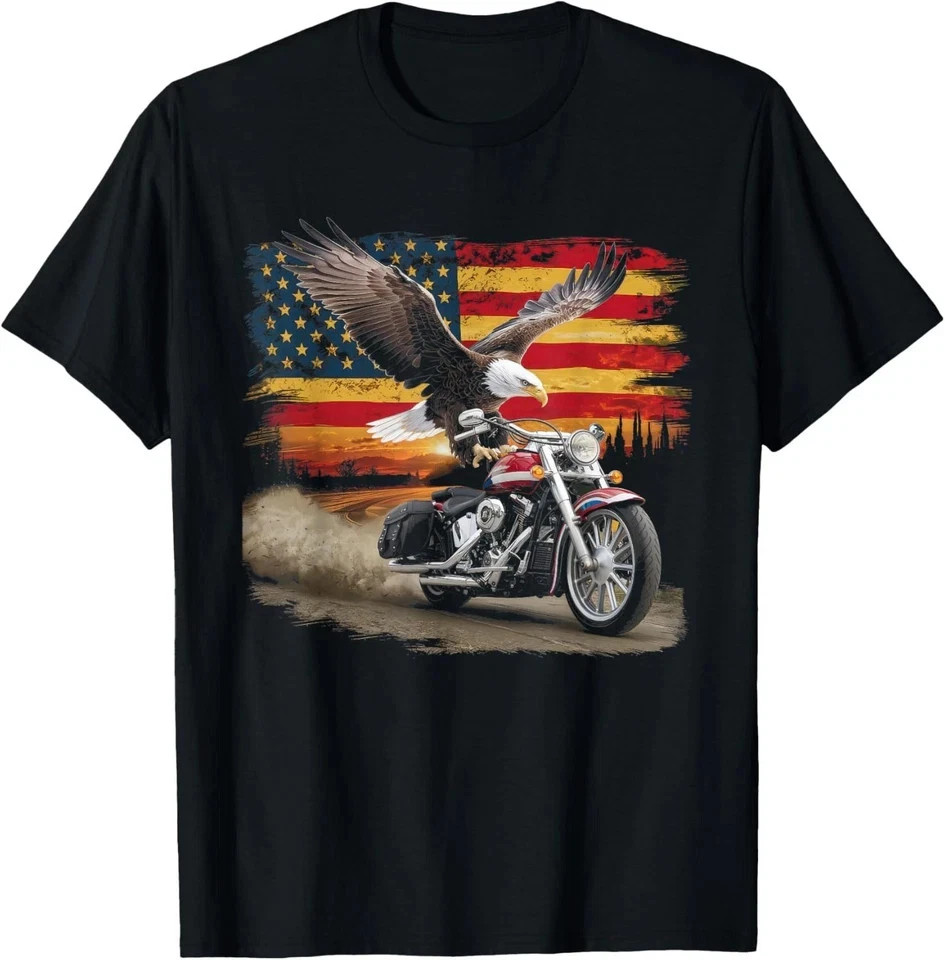 American Flag Motorcycle Tshirt USA Flag Biker Retro Gift Unisex T-Shirt