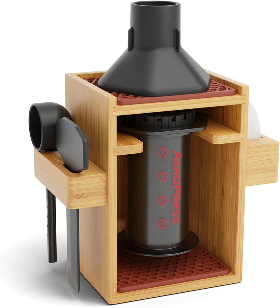 Compact Aeropress Organizer Stand, Bamboo Coffee Caddy for Aeropress Coffee Make