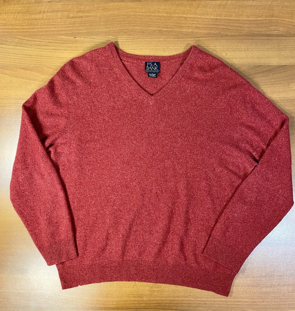Jos. A. Bank Men's Large 100% Cashmere Travelers Sweater Red V-Neck Pullover