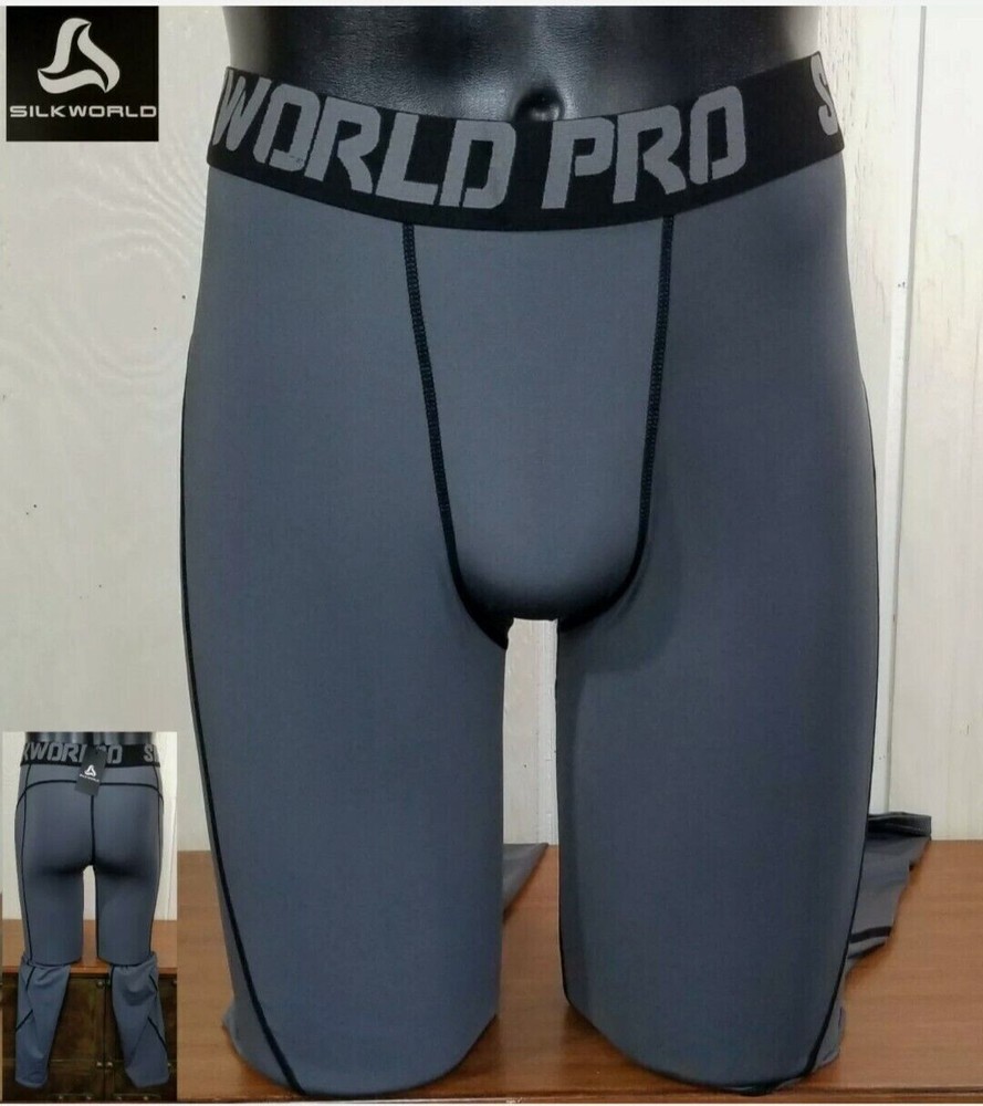 SILKWORLD Pro Base Layer Fitted TIGHTS Gray Full Length Men's Sz L