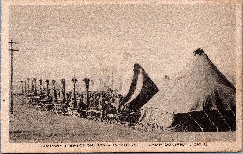 WWI RPPC Camp Doniphan OK 138th Infantry Company Inspection Military Postcard