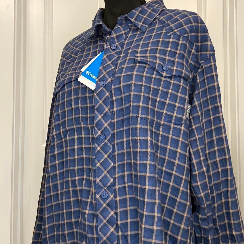 Columbia Blue Plaid Flannel Button Up Shirt NWT Men's XL