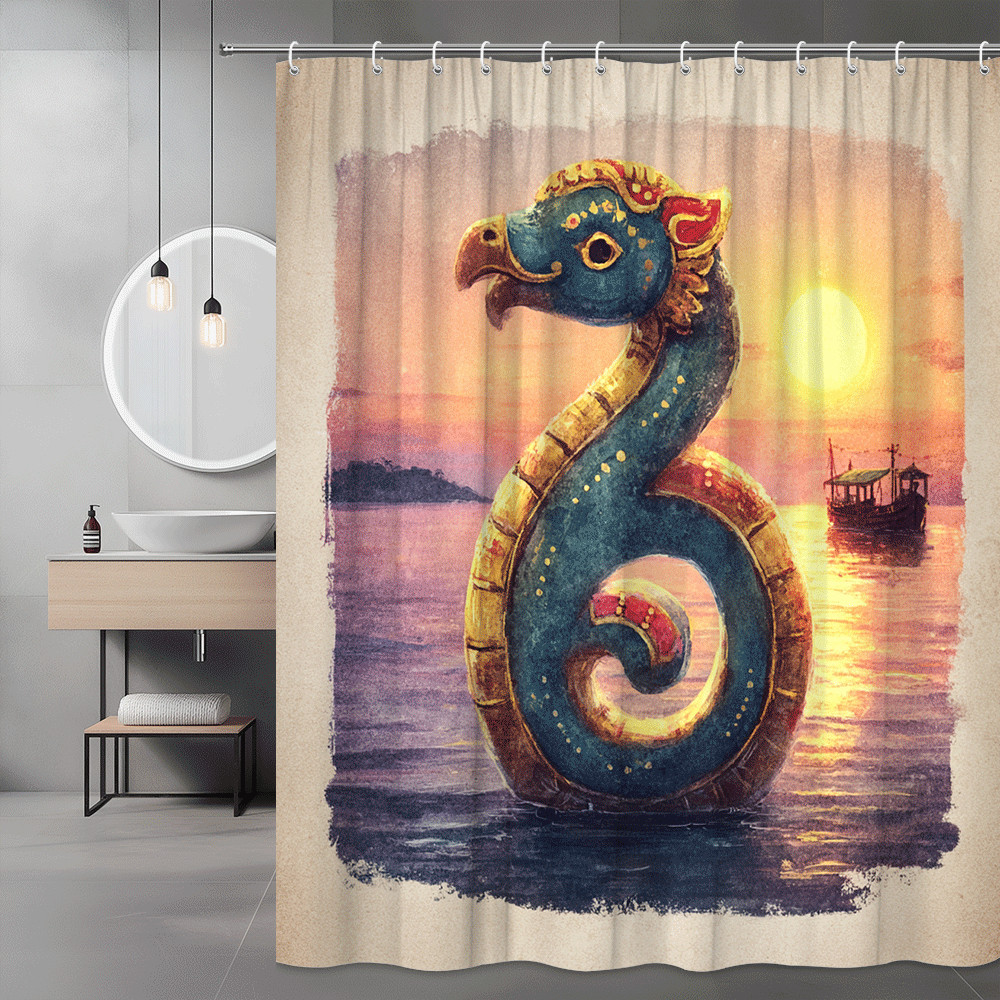 Seahorse Sunset Shower Curtain Nautical Ocean Art Print