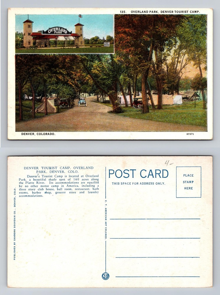 Denver, CO-Colorado, Overland Park Tourist Camp Entrance Road Vintage Postcard