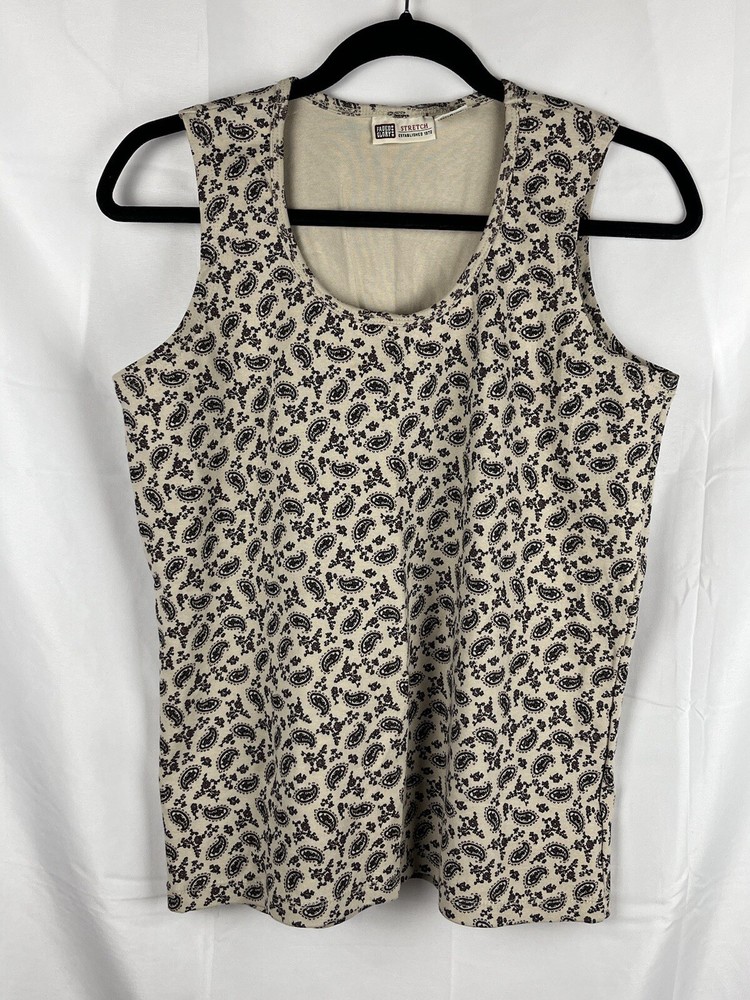 VTG Faded Glory Paisley Tank Top Large Ivory Cream 90s Minimalist Boho Grunge