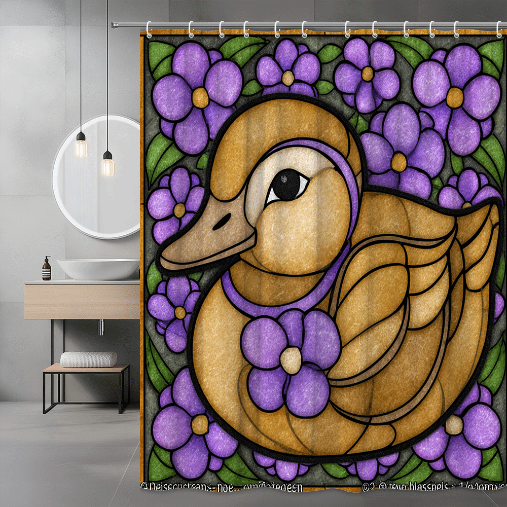 Duck and Purple Flowers Shower Curtain Graphic Print