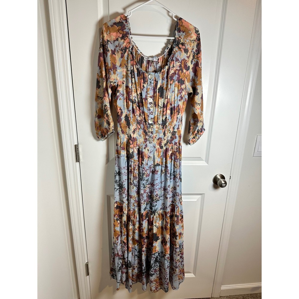 Figueroa & Flower Floral Print Maxi Dress Cottagecore Bohemian Women's