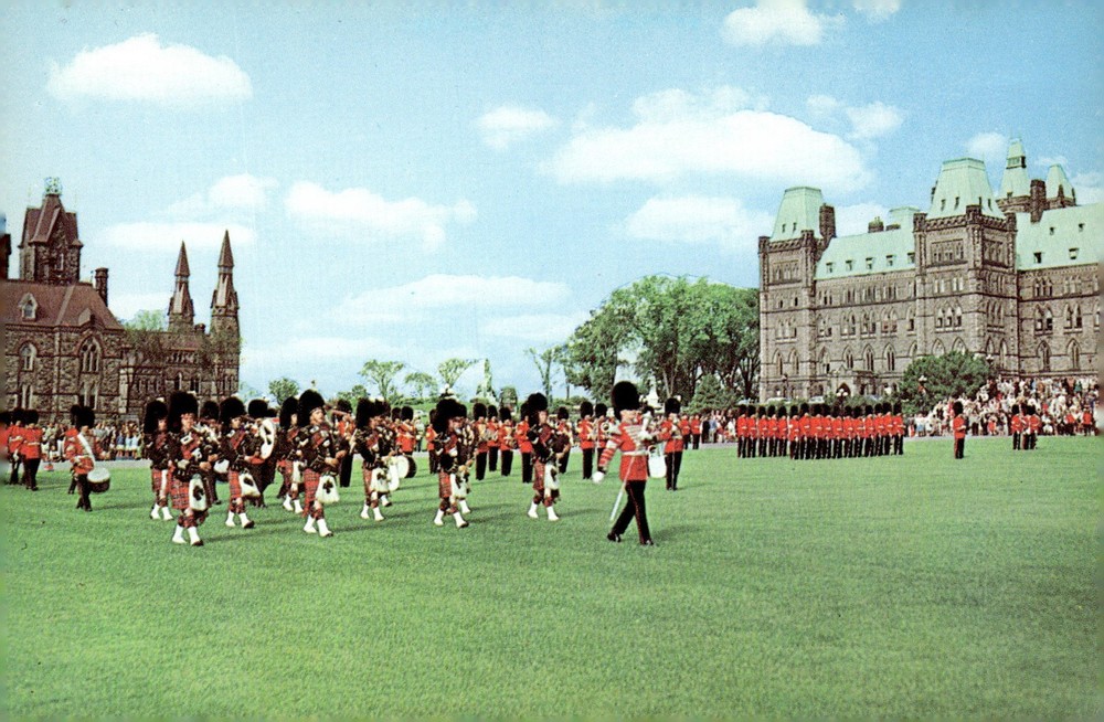 1960s Changing the Guard Parliament Hill Ottawa Canada Pipe Drum Corps Postcard