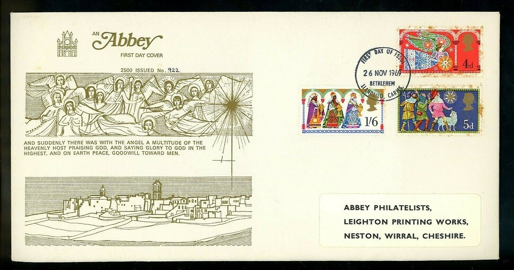 Postal History Great Britain FDC #605-607 Christmas angel three kings 1969