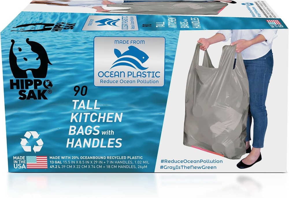 Hippo Sak - Tall Kitchen Garbage Bags with 90 Count (Pack of 1), Silver