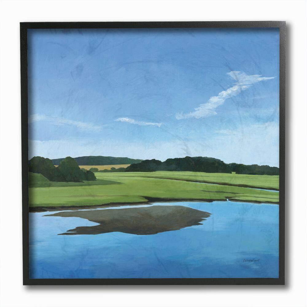 Serene Blue Green Pastel Pond Lake Landscape Painting by Kathrine L