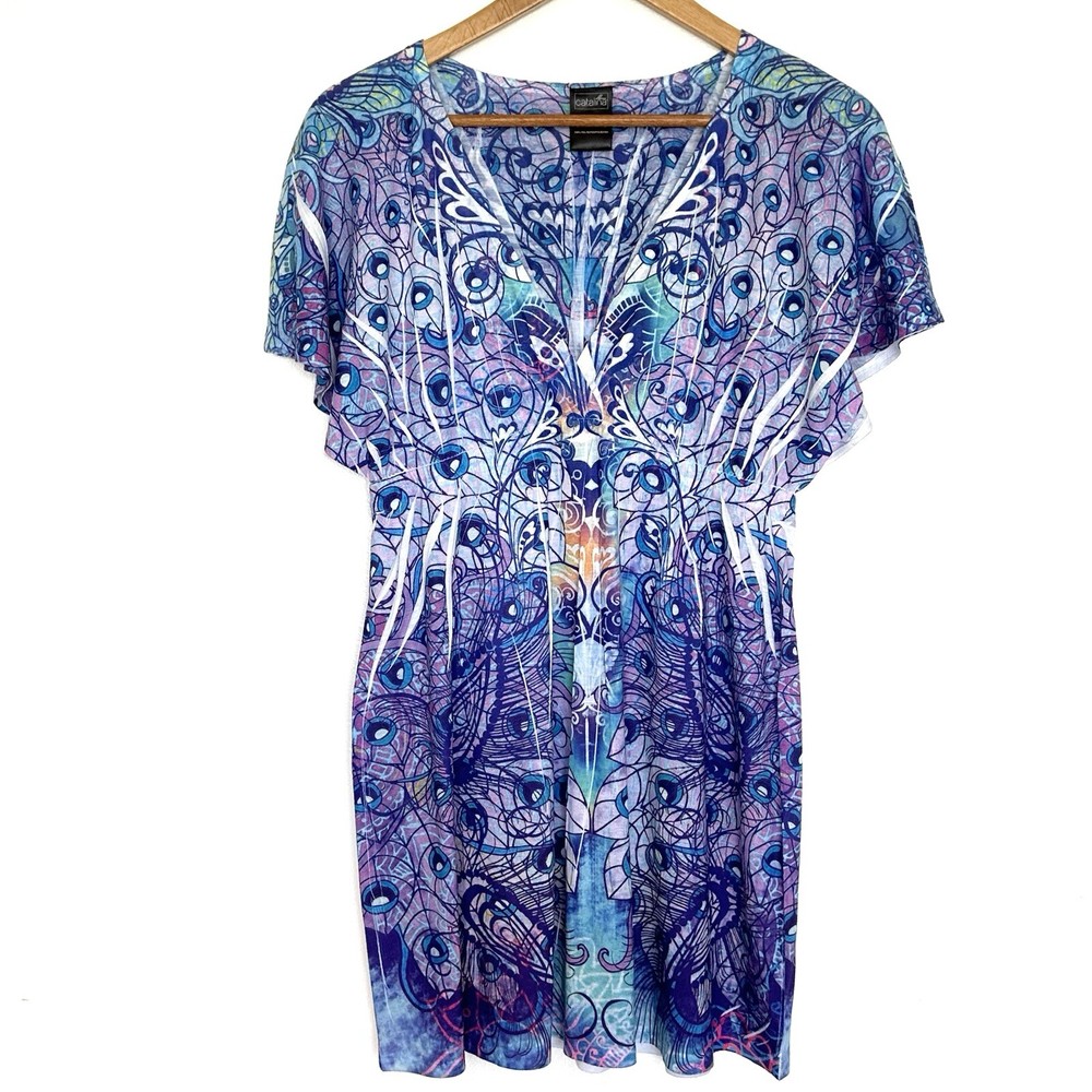 Catalina Tunic Women’s Small Geometric Short Sleeve V Neck Pullover Blouse Top