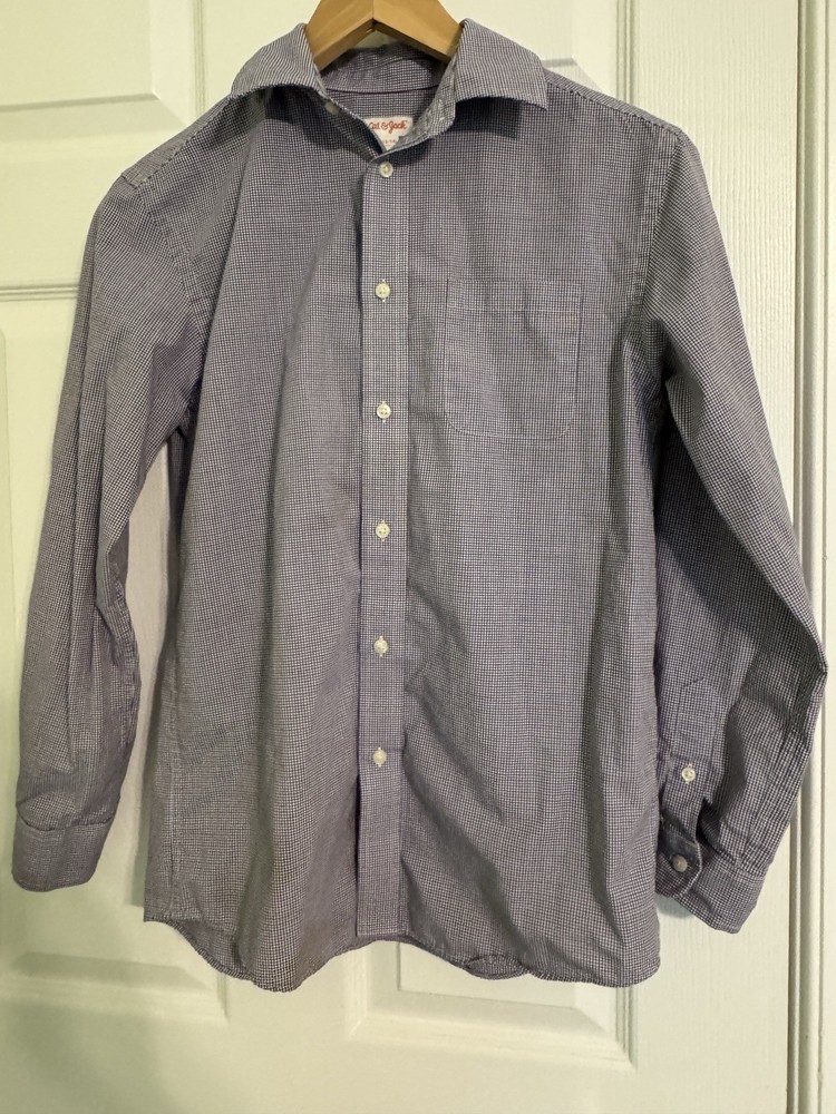Cat & Jack Boys Dress Shirt L 12/14 Blue Burgundy Check Button Front Long Sleeve