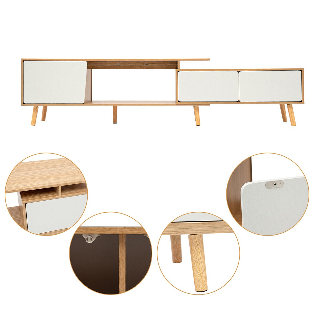 Adjustable TV Cabinet Stand Retangular Wood TV Stand with Doors living room