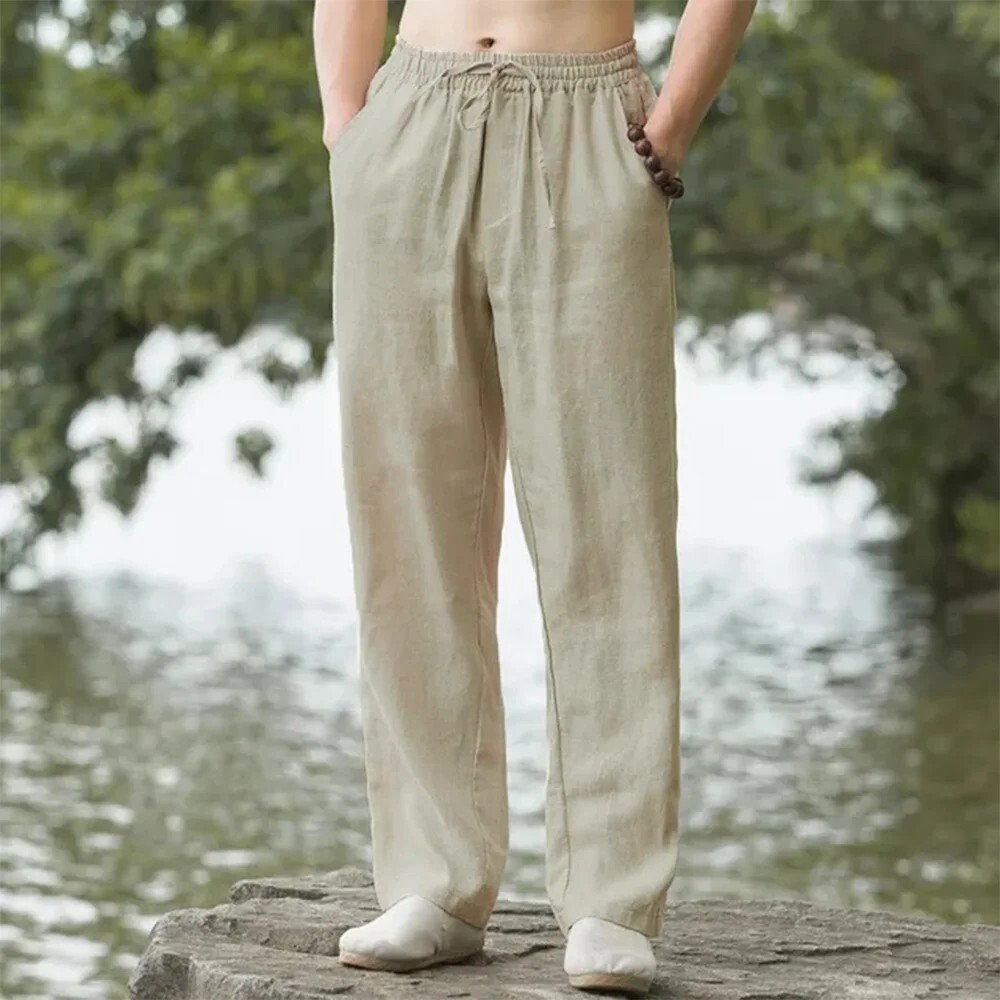 Men's Lightweight Linen Beach Joggers - Summer Casual Loose Fit Trousers