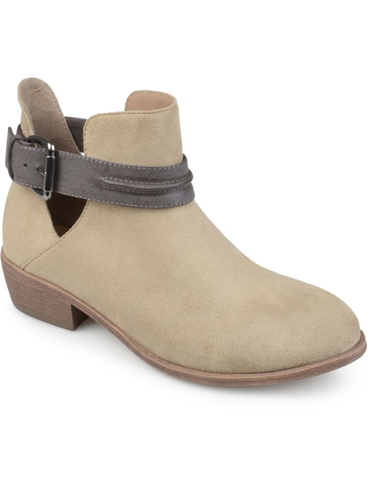 JOURNEE COLLECTION Womens Beige Mavrik Round Toe Block Heel Booties 8.5 Medium