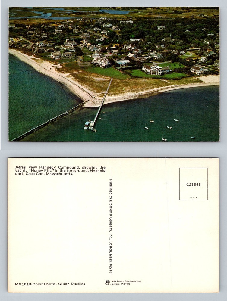 Hyannis, MA-Massachusetts, Aerial Kennedy Compound & Yacht Vintage Postcard